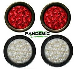 Pandemic - Universal 4" RED or CLEAR LENSE LED TAIL LIGHTS - Includes 2 lights with SUPER BRIGHT red LED's, and Rubber Grommet Flanges - DOT APPROVED STOP / TURN /TAIL LIGHTS