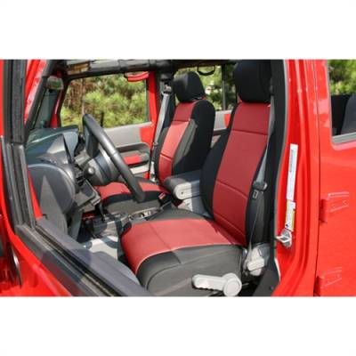 Rugged Ridge - Seat Cover Front Black / Red Jeep Wrangler JK 07-10 With Abs Flap   -13214.53