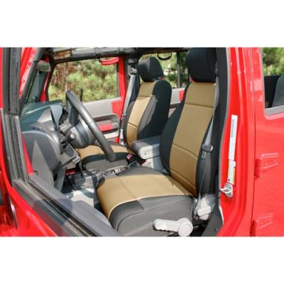 Rugged Ridge - Seat Cover Front Pair, Neoprene, Black With Tan Inserts, Rugged Ridge, Jeep Wrangler JK 11-15   -13215.04