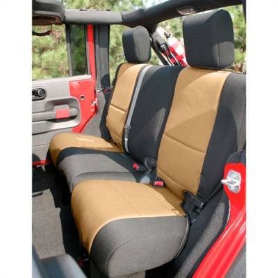 Rugged Ridge - Seat Cover Rear, 4-Door, Neoprene, Black With Tan Inserts, Rugged Ridge, Jeep Wrangler JK 07-15   -13264.04