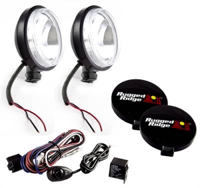 Rugged Ridge - Off Road Fog Light Kit, Pair Of Lights W/ Wiring Harness, Slim 6-In Black, 100W, Rugged Ridge -15207.58
