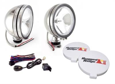 Rugged Ridge - Off Road Fog Light Kit, Pair Of Lights W/ Wiring Harness, 6-In Round Stainless Steel, 100W, Rugged Ridge -15208.51