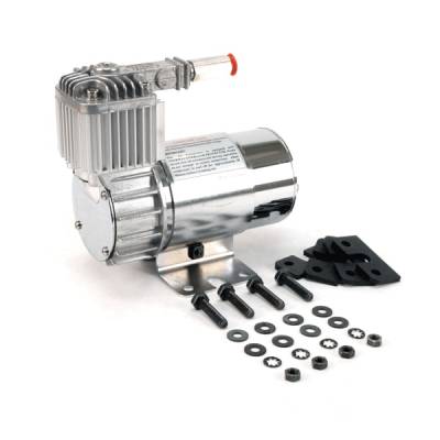 VIAIR - VIAIR 100C Chrome Compressor Kit w/ Omega Mounting Bracket (12V, CE, 15% Duty, Sealed) - 10016