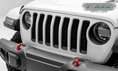 T-Rex Grilles - T-REX Jeep Wrangler JL - Billet Series - 3/16" Thick Laser Cut Aluminum - Insert Bolts-On Behind Factory Grille - Black Powder Coat Finish - 6204931