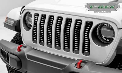 T-Rex Grilles - T REX Jeep Wrangler JL - Billet Series - 3/16' Thick Laser Cut Aluminum - Insert Bolts-On Behind Factory Grille - Brushed Finish Face - 6204933