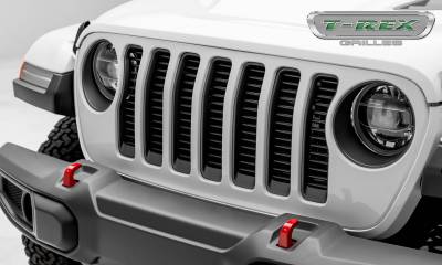 T-Rex Grilles - T REX Jeep Wrangler JL - Billet Series - 3/8" Thick Round Billet Stock - Insert Bolts-On Behind Factory Grille - Black Powder Coat Finish - 6204941