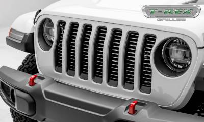 T-Rex Grilles - T REX Jeep Wrangler JL - Billet Series - 3/8" Thick Round Billet Stock - Insert Bolts-On Behind Factory Grille - Silver Powder Coat Finish -  6204946
