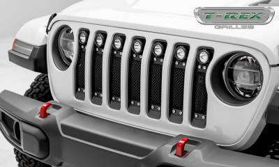 T-Rex Grilles - T REX Jeep Wrangler JL - Torch Series w/ (7) 2" Round LED Lights - 1 Piece Frame & Formed Wire Mesh - Insert Bolts-On Behind Factory Grille - 6314931