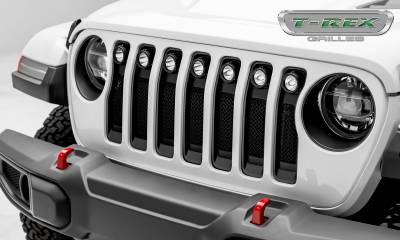 T-Rex Grilles - T REX Jeep Wrangler JL - Torch Series w/ (7) 2" Round LED Lights - 1 Piece Frame & Formed Wire Mesh - Insert Bolts-On Behind Factory Grille - 6314941
