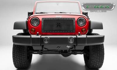 T-Rex Grilles - T REX 07-18 Jeep Wrangler X-METAL Series - Tactical Balck Studded Main Grille - ALL Black - 1 Pc Custom Cut Center Bars - 6714831-BR