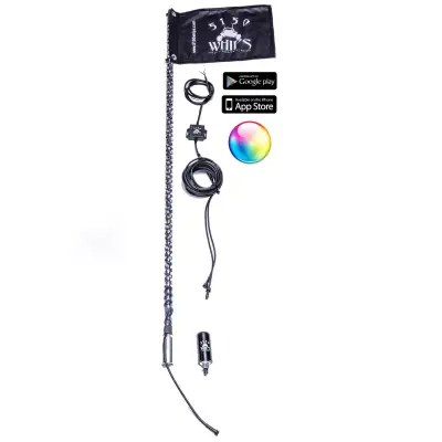 5150 Whips - One (Single) 5150 Brand 187 LED Whip w/ Bluetooth Control & Magnetic Quick Release Base | Includes Black 5150 Safety Flag - 2' Length