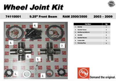 American Axle Manufacturing (AAM) - OEM AAM 12 Bolt 9.25" 1485 Front Axle U-Joint KIT W/ Hardware | 03-09 Dodge Ram Front