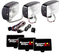 Off Road Fog Light Kit, Three Lights W/ Wiring Harness, 5X7 Black, 100W, Rugged Ridge -15207.65
