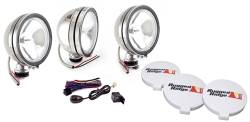 Off Road Fog Light Kit, Three Lights W/ Wiring Harness, 6-In Round Stainless Steel, 100W, Rugged Ridge -15208.61