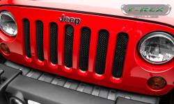 T-Rex Grilles - T REX 07-18 Jeep Wrangler JK - Sport Series - Formed Mesh Grille - with Accommodating Hood Lock Outlet - Black - 46482 - Image 4